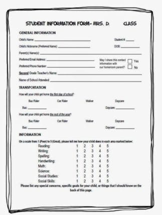 Updated Student Info Sheet getting ready for back to school,back-to-school prep