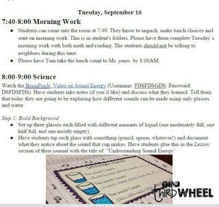 Preparing for a Substitute Teacher - Schedule