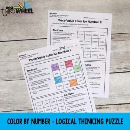 Color by number - Place Value Worksheet for 3rd & 4th Grade