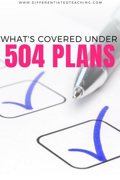 Checklist of what's covered under a 504 Plan