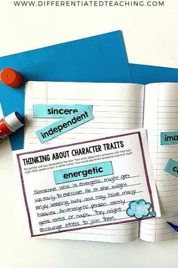 How to Teach Character Analysis + Free Character Traits List Printable 5 Free character trait writing task