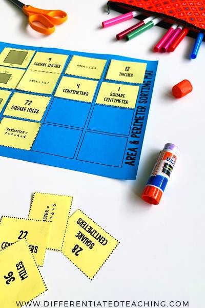 Free area and perimeter activity - area and perimeter sort & match