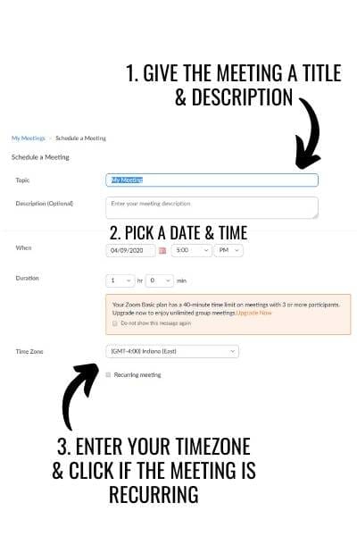 Scheduling a meeting in Zoom Zoom