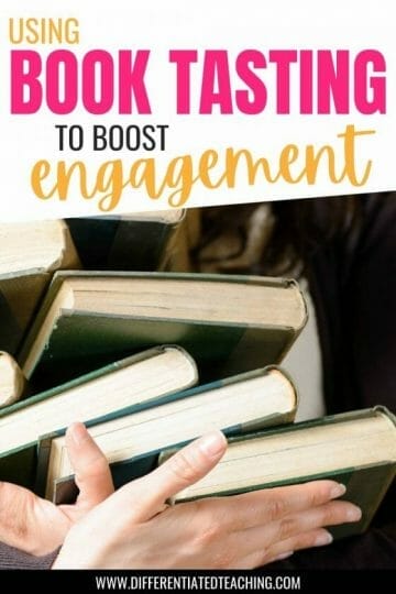 woman with stack of novels for novel study unit