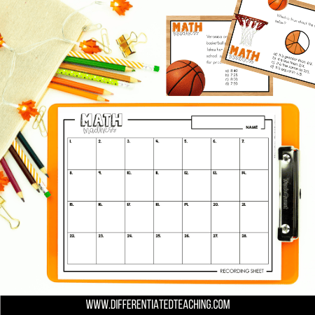 math task card student answer sheet
