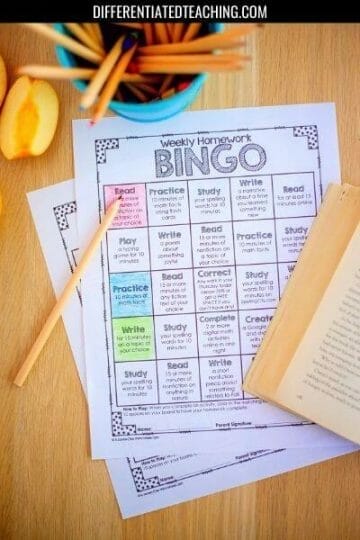 Homework BINGO boards 