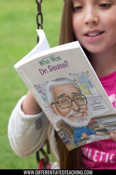 Girl reading for Read Across America Day 