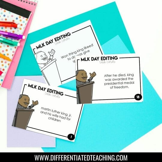 MLK Editing Task Cards teaching