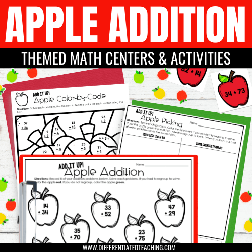 Apple Addition Center 3 teaching double-digit addition with regrouping