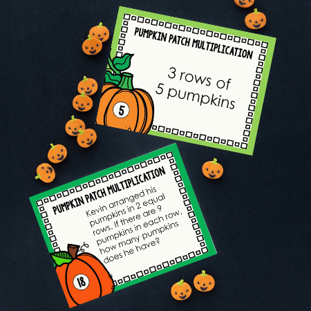 Multiplication Math Station - Making Arrays using Pumpkins - Halloween theme.