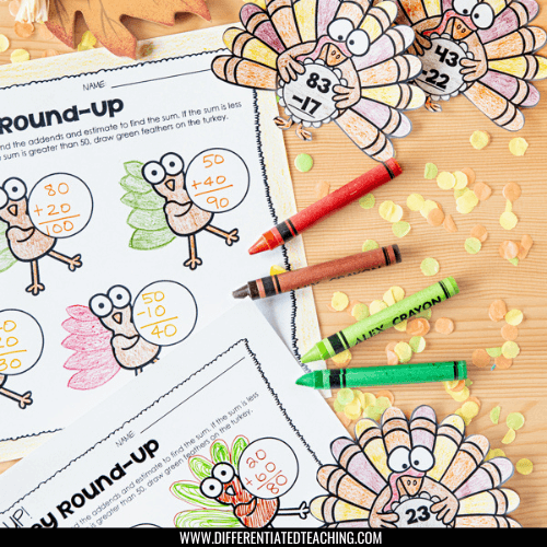 6 Easy Fall Math Stations to Engage Hands-On Learners 6 Turkey Rounding - Thanksgiving Math Station