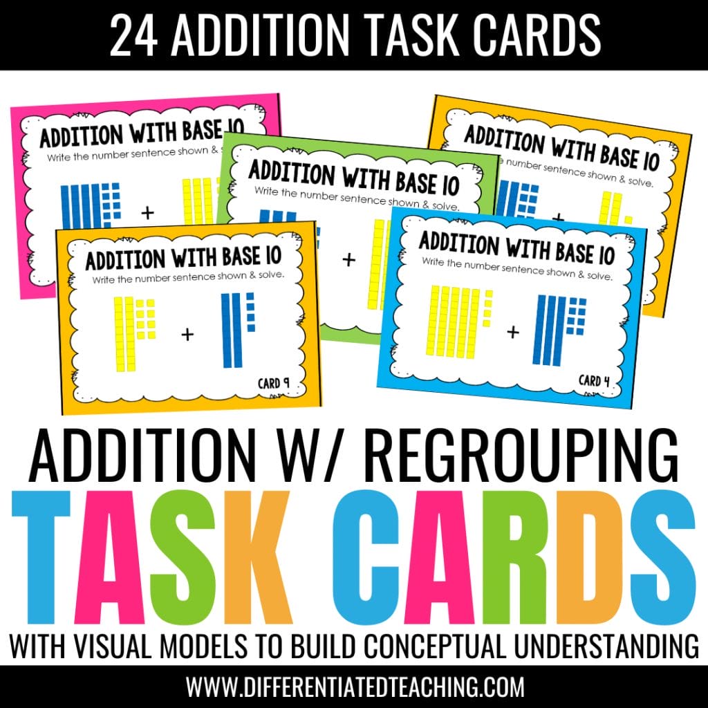 Addition Task Cards 2 teaching double-digit addition with regrouping