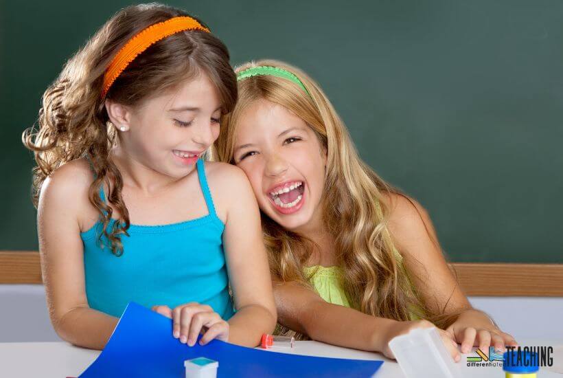 Count on Laughter: 40 Funniest Math Jokes for Kids 2 girls laughing at algebra jokes for kids