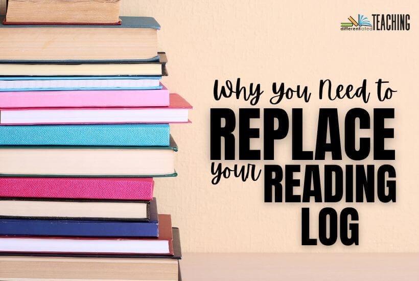 stack of books for independent reading with text overlay that says why you need to replace your reading log