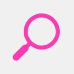 Home 24 A pink magnifying glass icon on a light gray background, perfect for representing teaching and discovery.