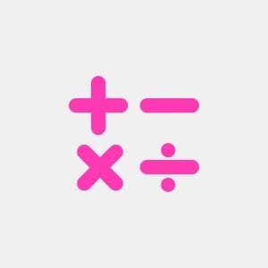 Start Here 14 Four bright pink mathematical symbols—a plus, minus, multiplication, and division sign—are arranged in a grid on a light gray background, perfect for teaching basic math concepts.