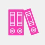 Three pink office binders, ideal for organizing differentiated teaching resources, stand upright with one leaning against the other two on a light gray background.